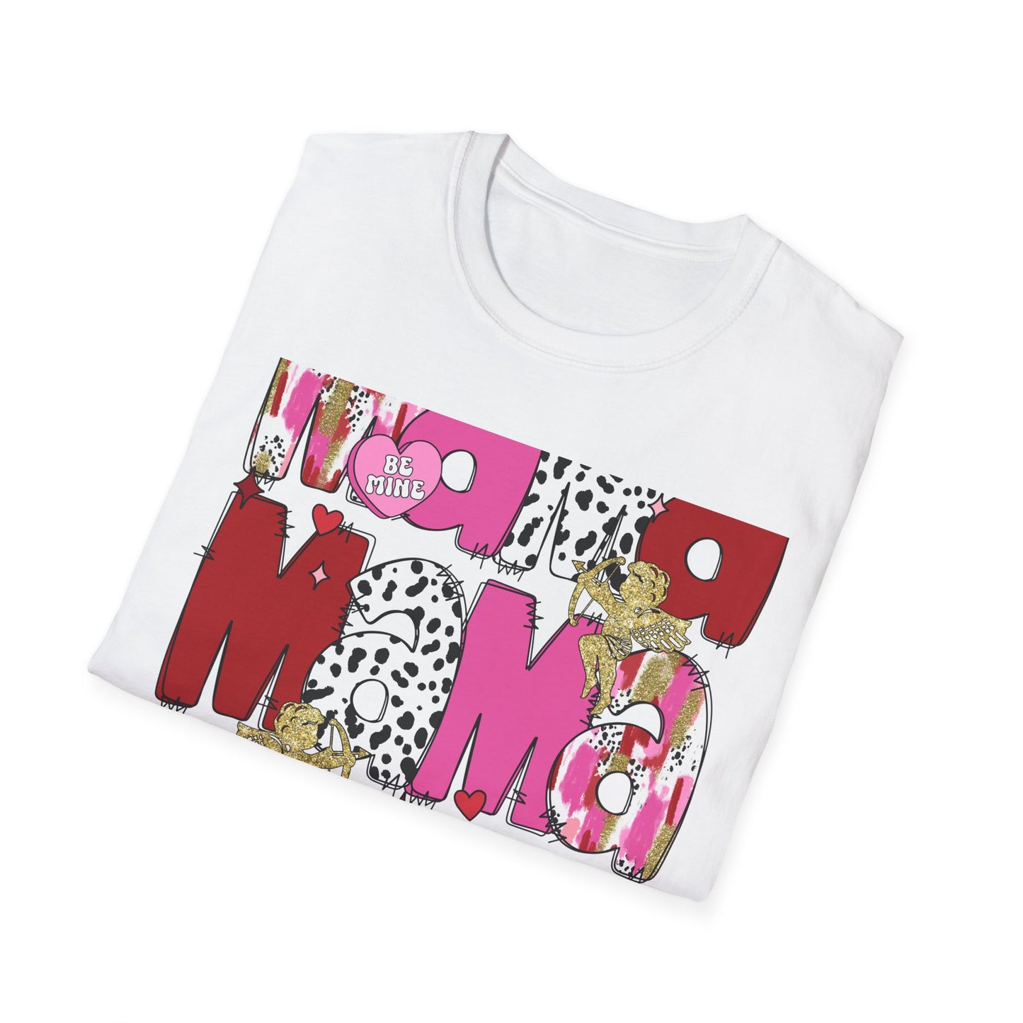 Chic Mama Valentine T-Shirt: Sparkling Cupid, Dalmatian Spots & Be Mine Hearts. Trendy Gift for Moms!
