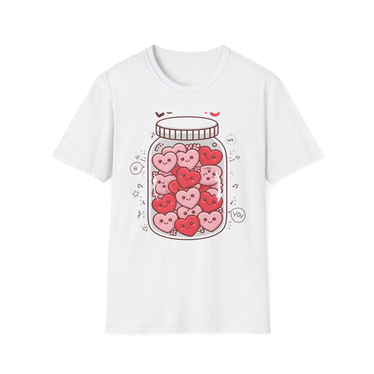 Adorable Kawaii Love Hearts Jar T-Shirt | Sweet Valentine's Day Gift Tee | Charming Romantic Couple's Apparel