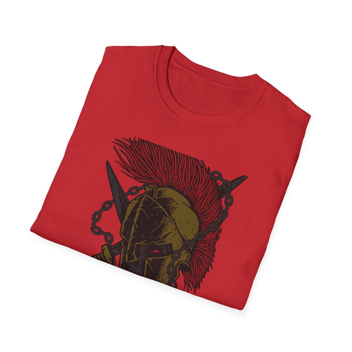 Epic Spartan Skull Helmet T-Shirt - Fearless Warrior Design with Swords & Chains for Men
