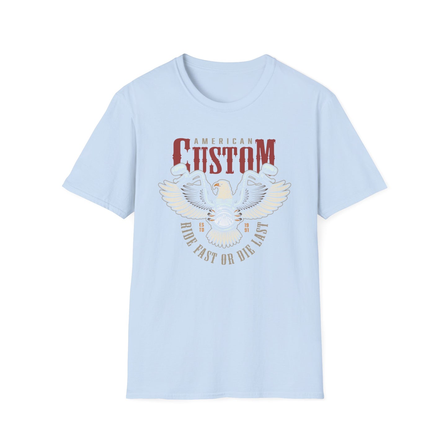 Legendary American Custom Eagle Motorcycle T-Shirt - Bold Biker Ride Fast or Die Last Tee, Vintage Chopper Enthusiast Gift