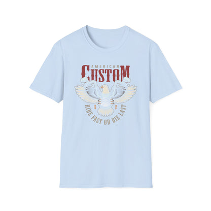 Legendary American Custom Eagle Motorcycle T-Shirt - Bold Biker Ride Fast or Die Last Tee, Vintage Chopper Enthusiast Gift