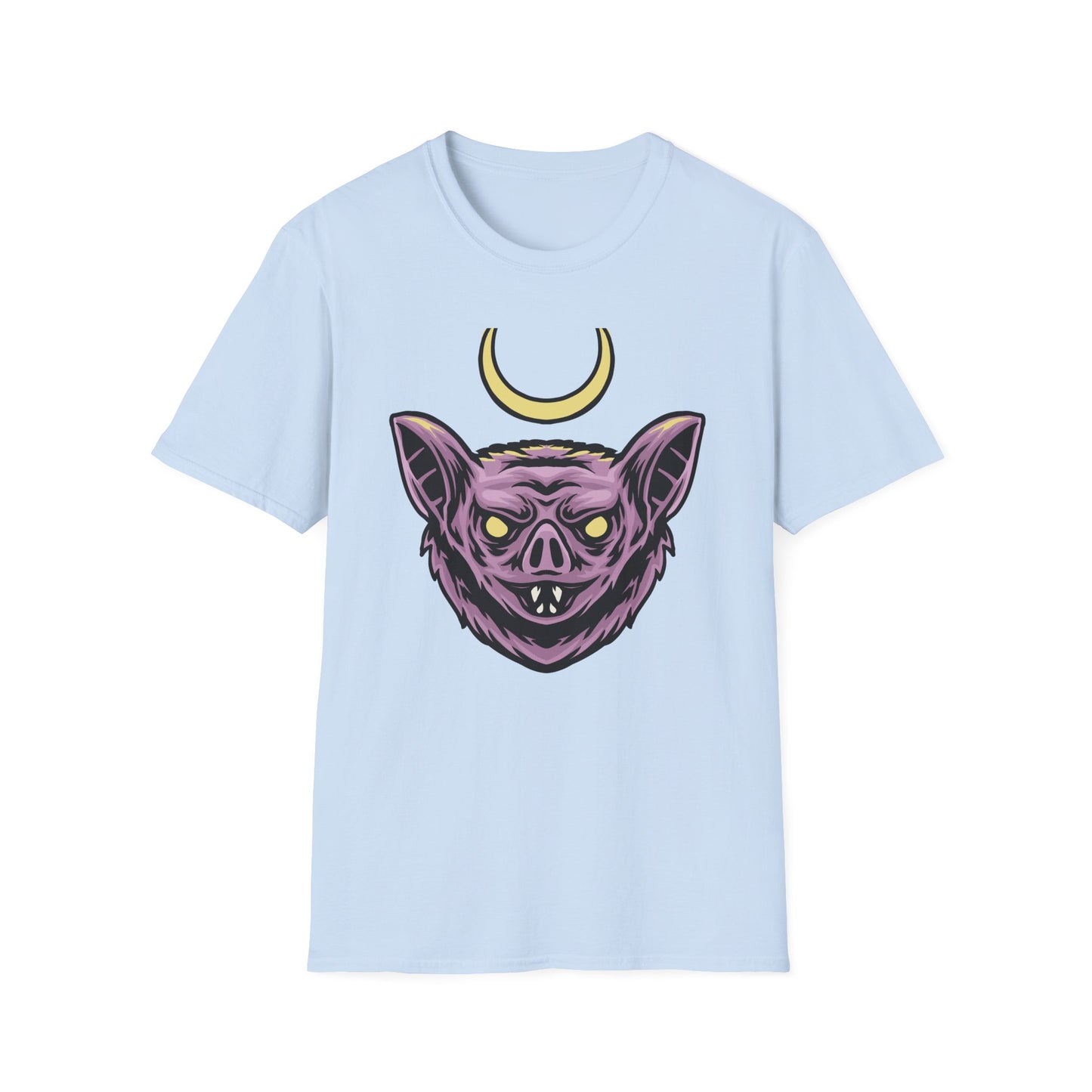 Mystical Crescent Moon Bat Creature T-Shirt - Gothic Vampire Beast Tee for Dark Fantasy & Horror Fans
