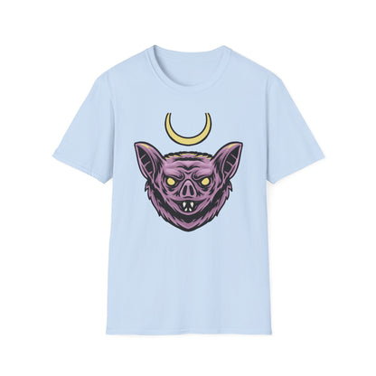 Mystical Crescent Moon Bat Creature T-Shirt - Gothic Vampire Beast Tee for Dark Fantasy & Horror Fans