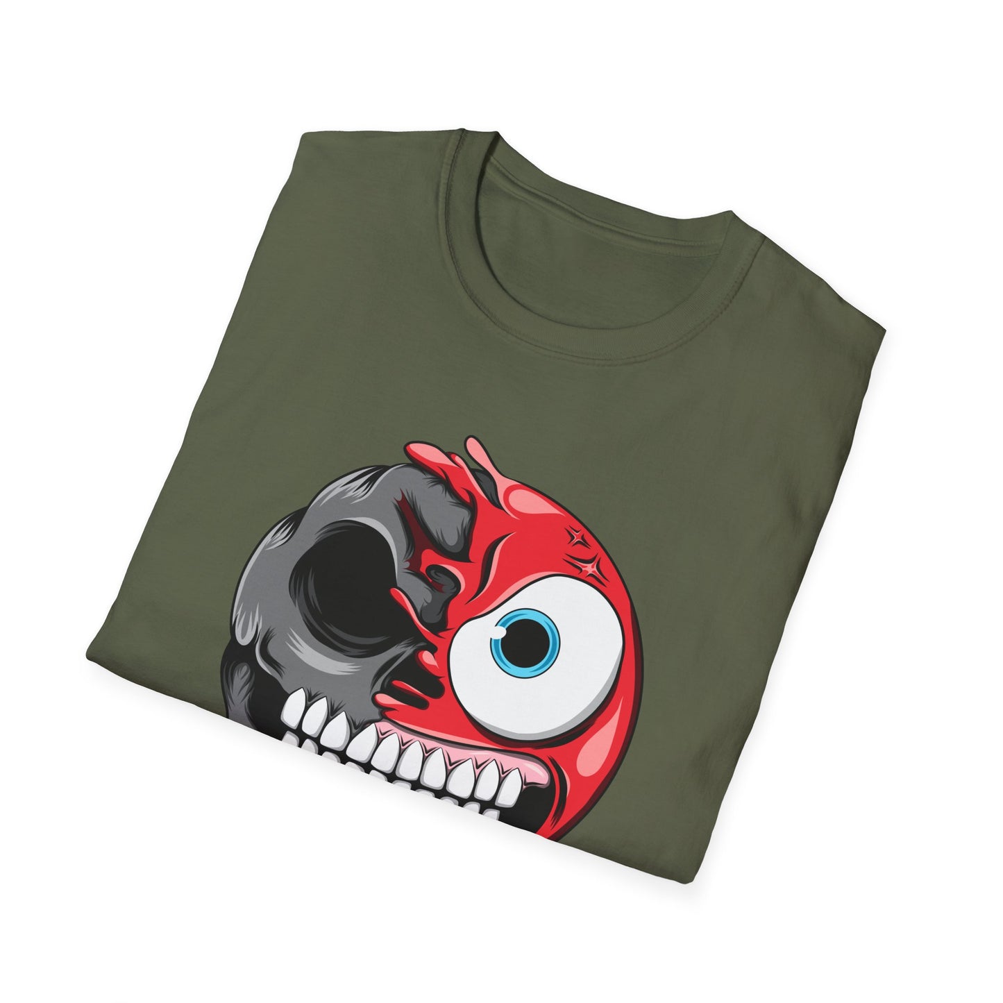 Awesome Split Personality Skull Emoji T-Shirt - Unique Edgy Design for Dark Humor & Bold Style