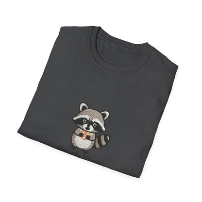 Cute Raccoon Pretzel T-Shirt - "Snack First Everything Later" Funny Foodie Animal Tee | Hilarious Comfort Lover Gift