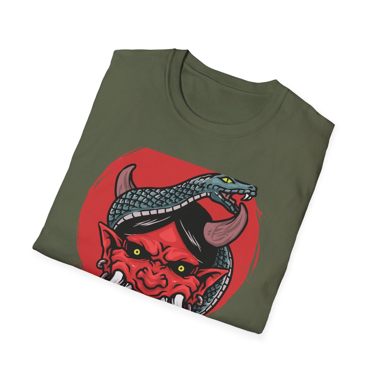 Fierce Hannya Mask & Snake T-Shirt - Striking Japanese Folklore Tattoo Art Tee | Bold Cultural Statement