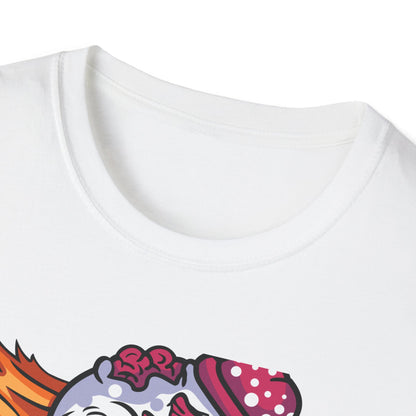 Spooky Zombie Clown Skull T-Shirt - Creepy Horror Fan Graphic Tee for Halloween & Edgy Style
