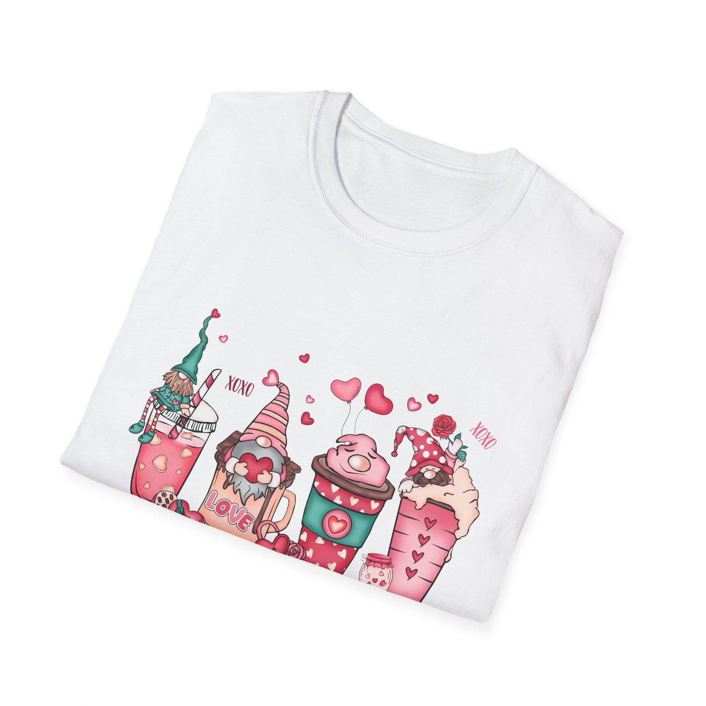 Adorable Coffee is My Valentine Gnomes T-Shirt | Whimsical Hearts & Coffee Lover Tee | Funny Anti-Valentine Gift