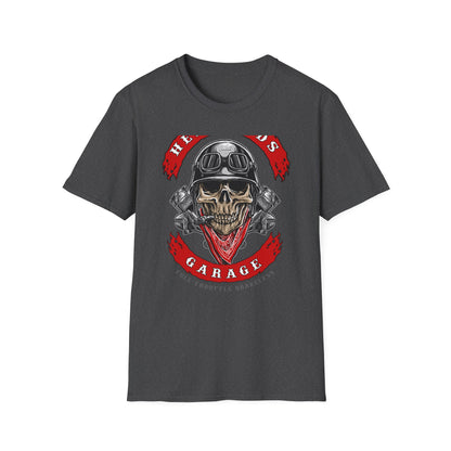 Epic Biker Skull T-Shirt: Hellroads Garage Full Throttle Design - Vintage Mechanic & Hot Rod Tee