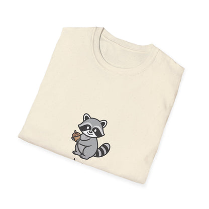Adorable Raccoon Snack Energy T-Shirt | Cute Acorn Lover Tee | Irresistible Comfy Animal Graphic Shirt for Daily Boost