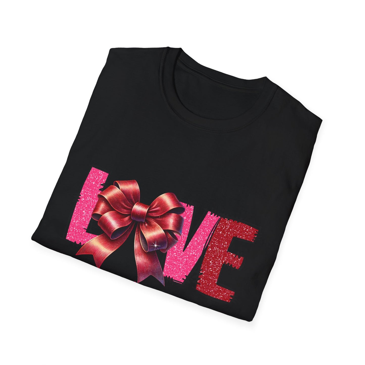Sparkling LOVE Glitter Bow T-Shirt | Chic Valentine's Day Tee for Her | Dazzling Romantic Gift