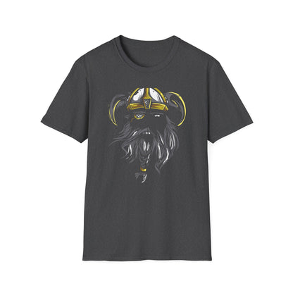 Majestic Viking T-Shirt: Legendary Norse Warrior with Golden Horned Helmet & Braided Beard - Epic Men's Tee Gift