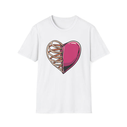 Intriguing Half Heart Rib Cage T-Shirt | Unique Anatomical Love & Vulnerability Tee Design