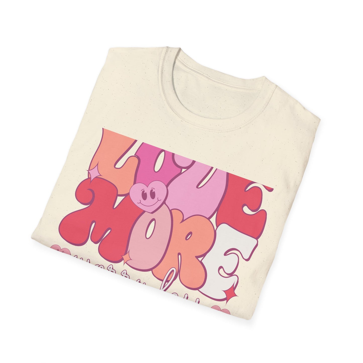 Groovy "LOVE MORE worry less" T-Shirt | Retro Happy Heart Tee | Positive Vibes Apparel for All | Inspiring Gift