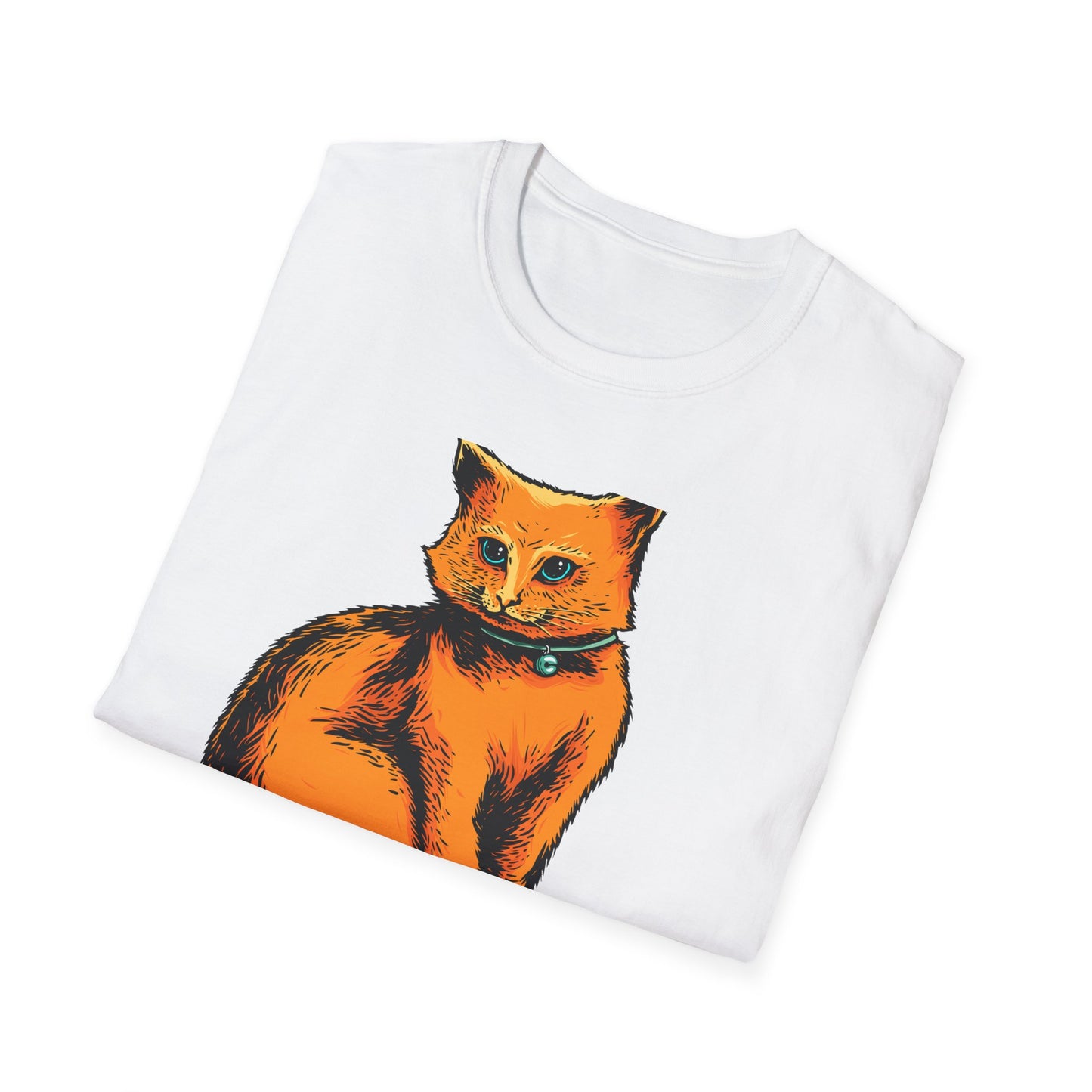 Vibrant Orange Cat & Food Bowl T-Shirt | Adorable Blue-Eyed Feline Lover Tee | Unique Pet Owner Gift Idea