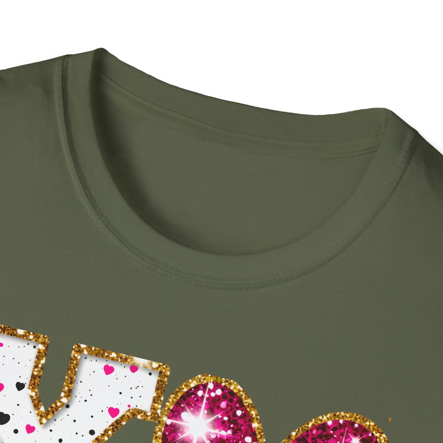 Sparkly XO Hearts T-Shirt | Adorable Pink Glitter Valentine's Day & Love Tee for Her | Hugs Kisses Style
