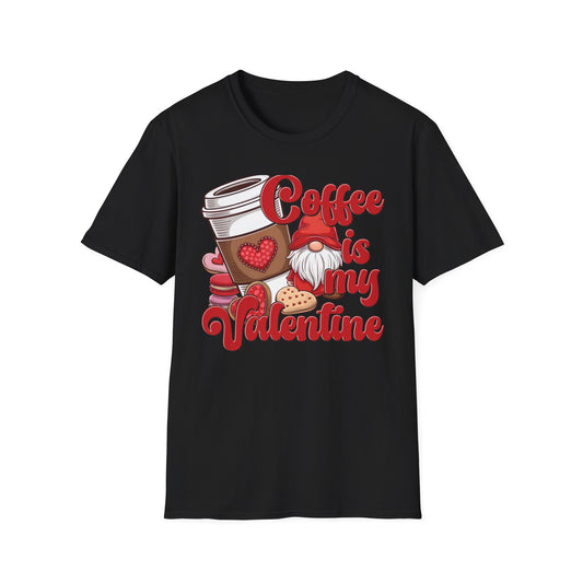 Coffee Is My Valentine Gnome T-Shirt | Charming Heart Coffee Lover Tee | Funny Anti-Valentine's Day Gift for Singles & Sweet Tooths
