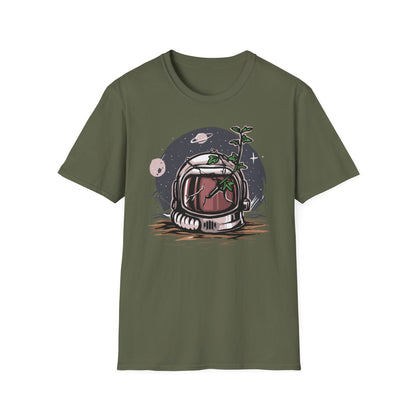 Resilient Space Bloom Astronaut Helmet T-Shirt | Unique Cosmic Growth Graphic Tee for Nature & Sci-Fi Lovers
