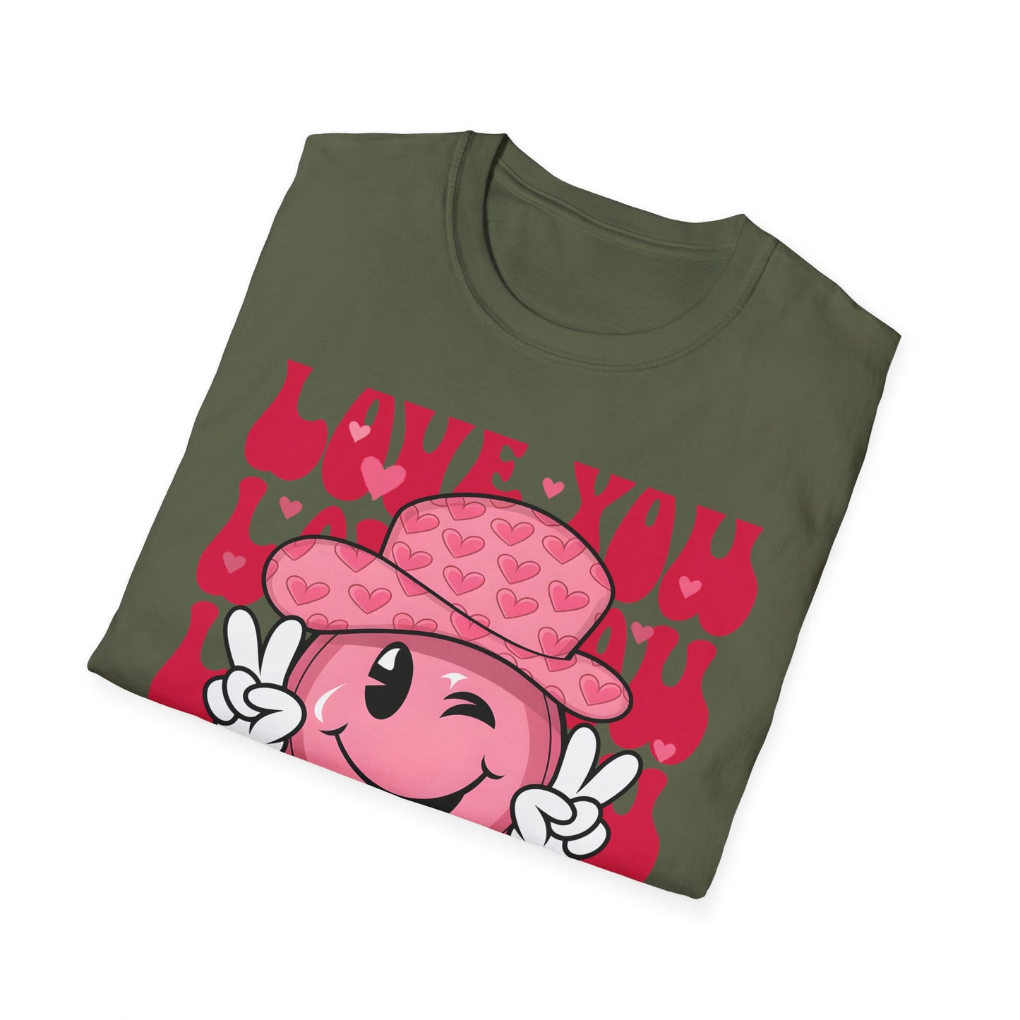 Super Cute Groovy Smiley Face T-Shirt - Pink Hearts Cowboy Hat & Peace Sign - Awesome 'Love You' Tee for Valentine's Day