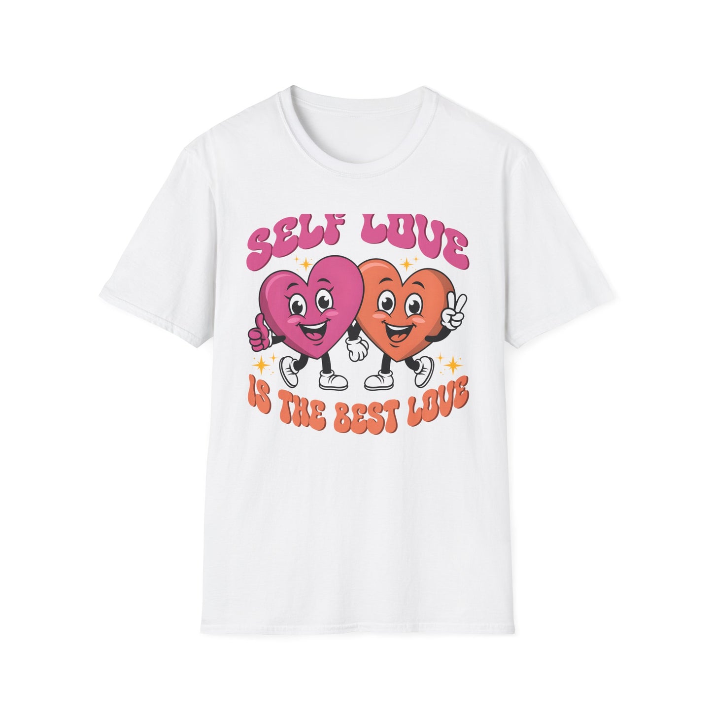 Uplifting Self Love T-Shirt | Groovy Cartoon Hearts Tee | Positive Vibes & Retro Empowerment Apparel