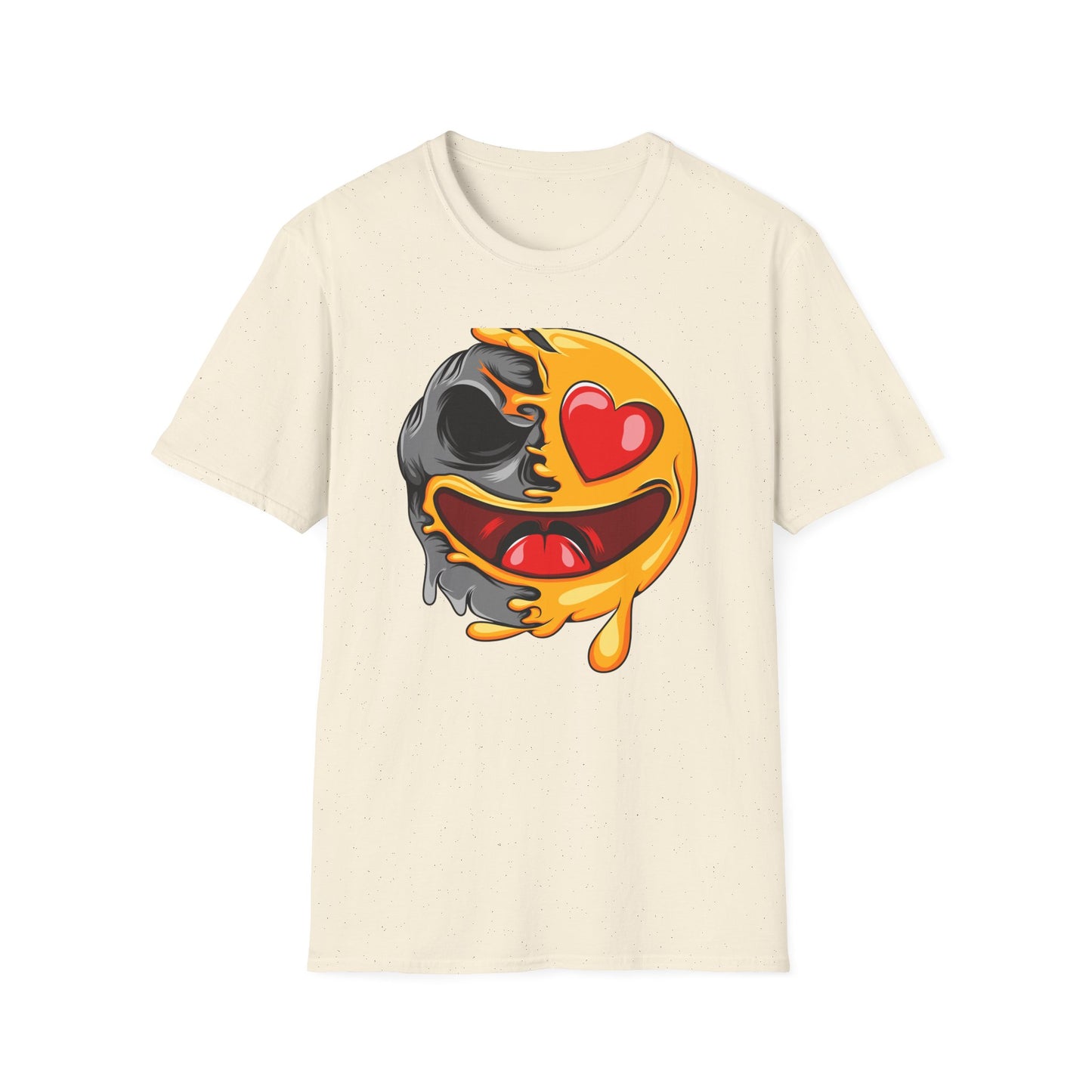 Melting Love Skull Emoji T-Shirt | Edgy Heart Eye Graphic Tee - Unique Streetwear & Dark Humor Apparel