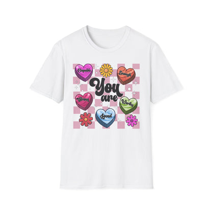 Empowering "You Are" Groovy Affirmation T-Shirt for Women - Self-Love Retro Candy Heart Tee - Inspiring Chic Gift
