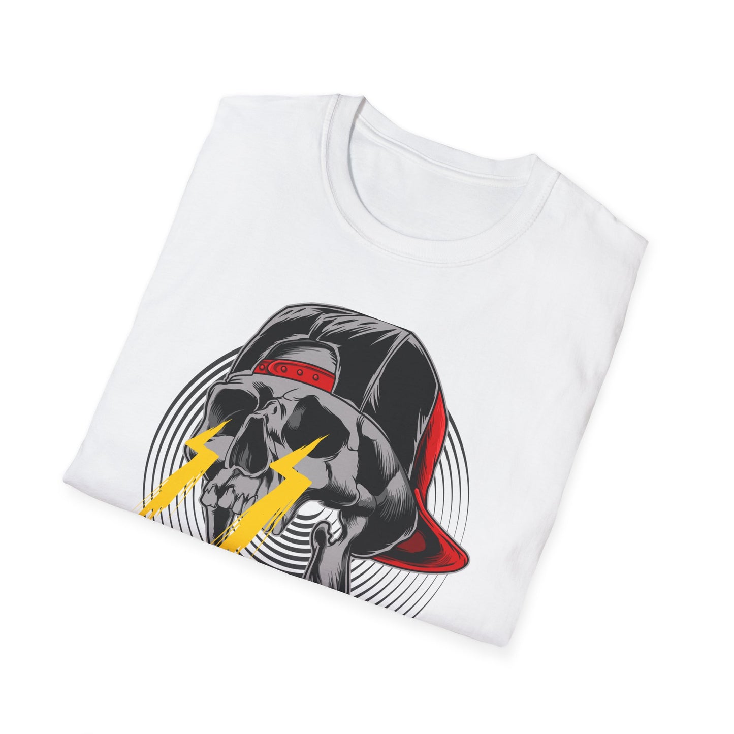 Electrifying Skull Baseball Cap T-Shirt | Edgy Urban Streetwear Tee for Rebels | Bold Graphic Design