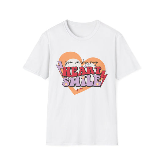 Trendy Groovy 'You Make My Heart Smile' Retro T-Shirt | Charming Aesthetic Love & Happy Face Valentine's Gift Tee