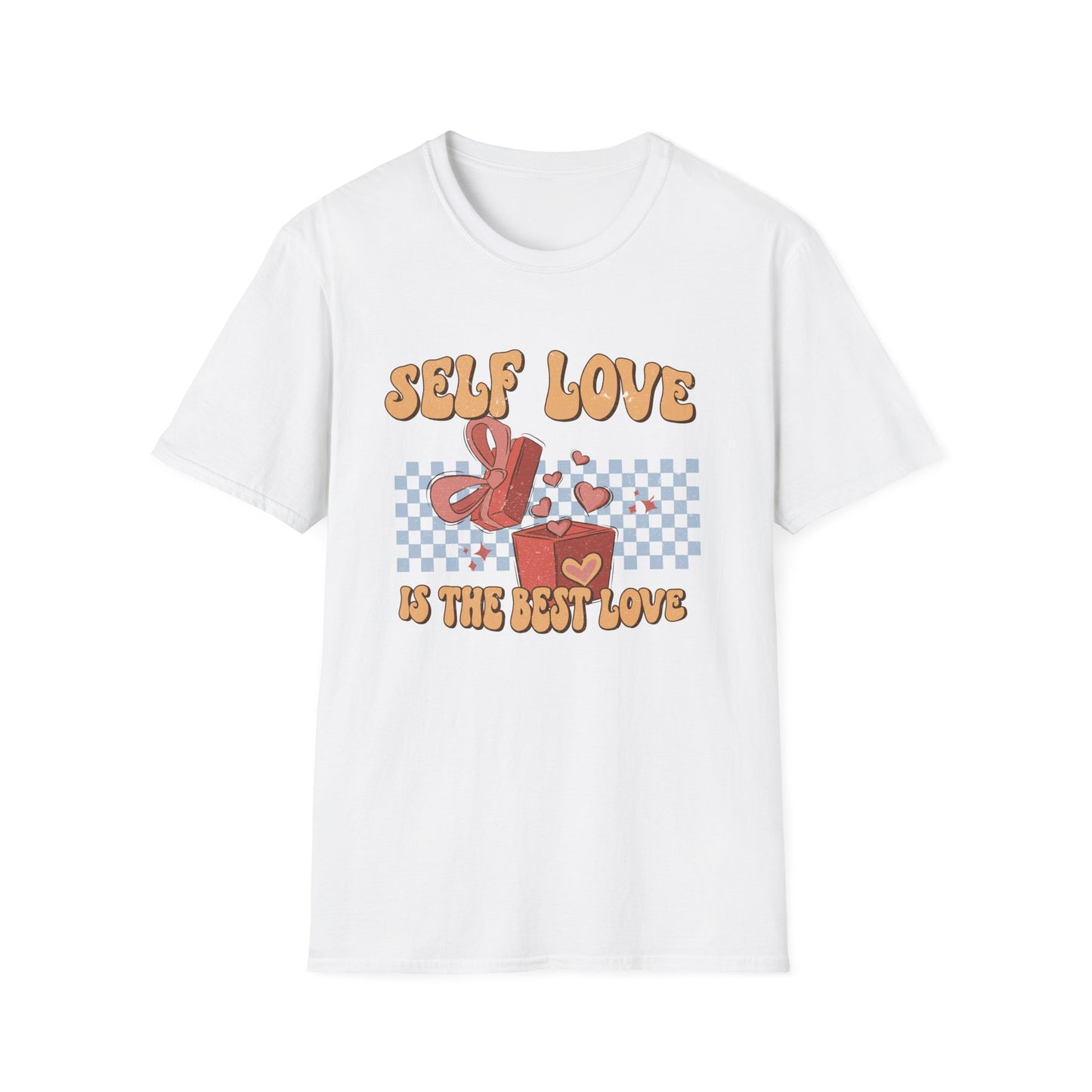 Empowering Self Love Is The Best Love T-Shirt | Groovy Retro Gift Tee | Positive Vibes Checkerboard Style