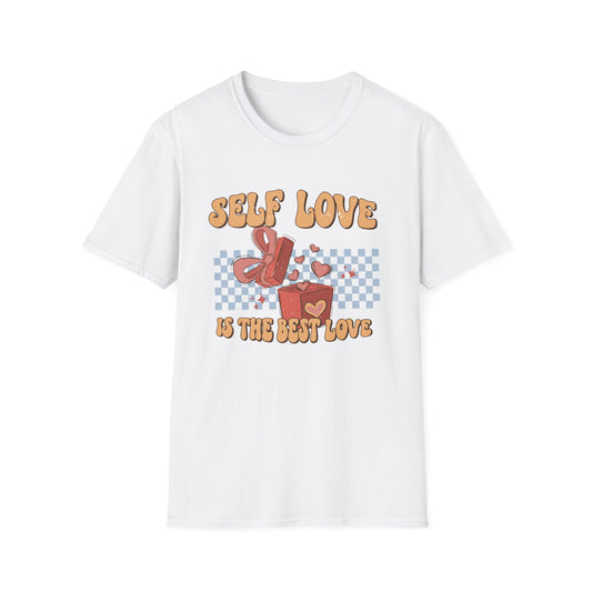 Empowering Self Love Is The Best Love T-Shirt | Groovy Retro Gift Tee | Positive Vibes Checkerboard Style