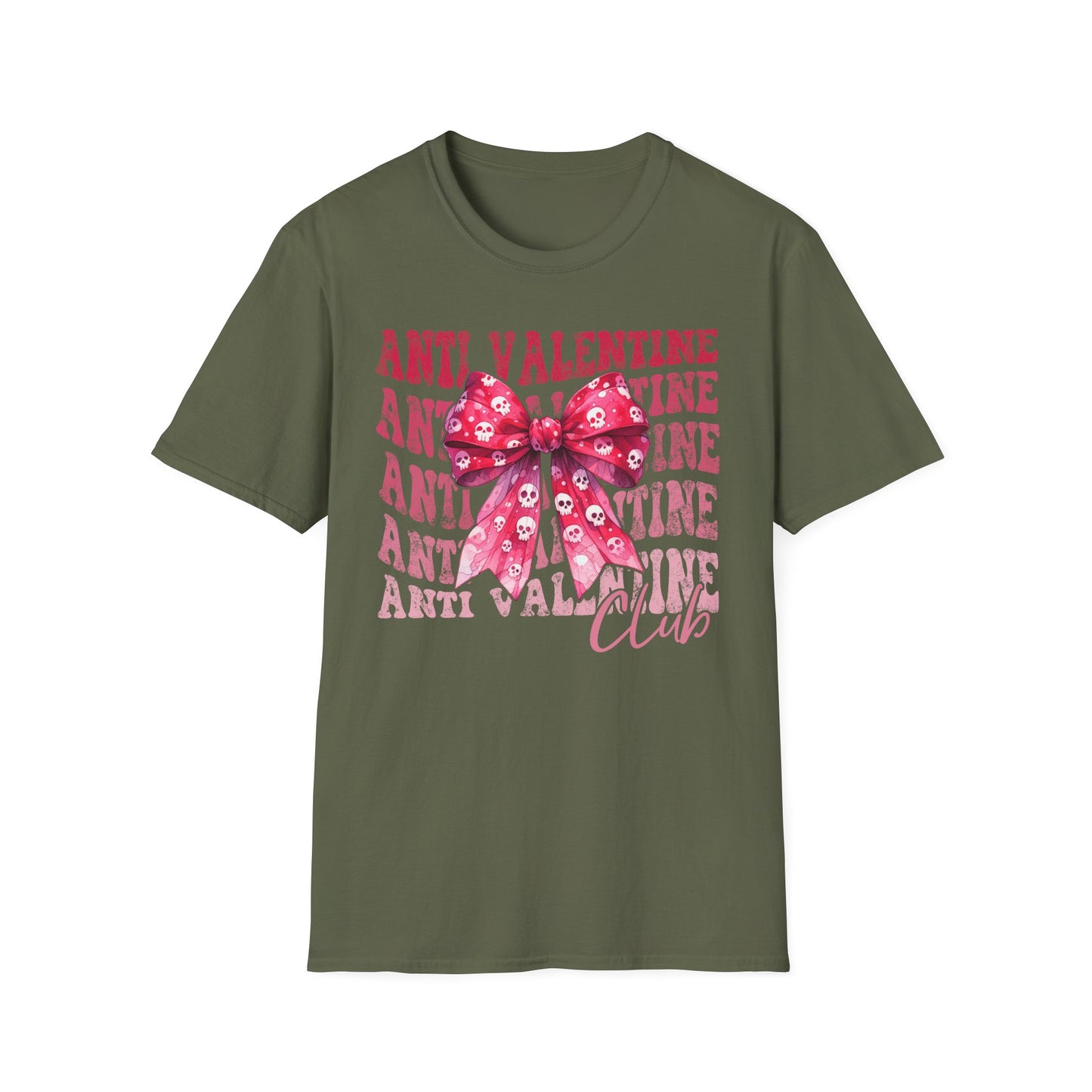 Sassy Anti Valentine's Club T-Shirt: Edgy Pink Skull Bow Tee | Unique Valentine's Day Rejection & Goth Aesthetic Statement Top