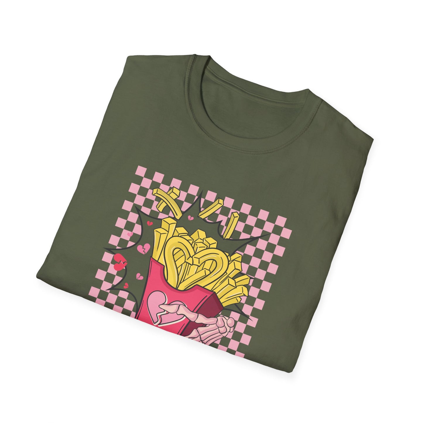 I Only Have Fries For You T-Shirt | Edgy Skeleton Hand & Broken Heart Fries Tee | Funny Foodie Alt Aesthetic Pink & Black Top