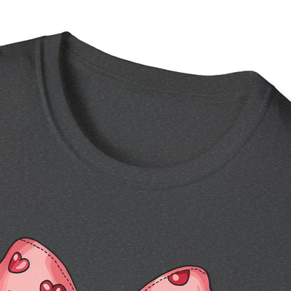 Sweet Mosaic Heart & Pink Bow T-Shirt | Adorable Valentine's Day Gift for Her | Unique Love Design