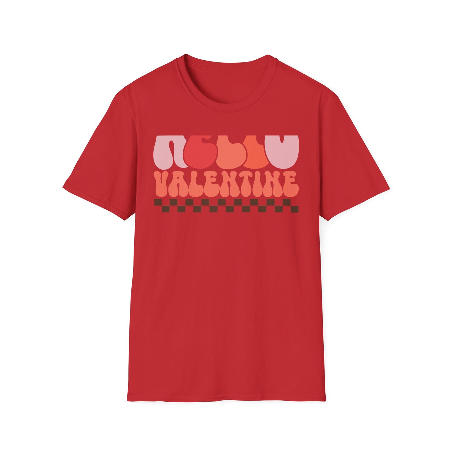 Groovy Hello Valentine T-Shirt - Retro 70s Style Tee with Checkerboard Print | Trendy Valentine's Day Gift for Her