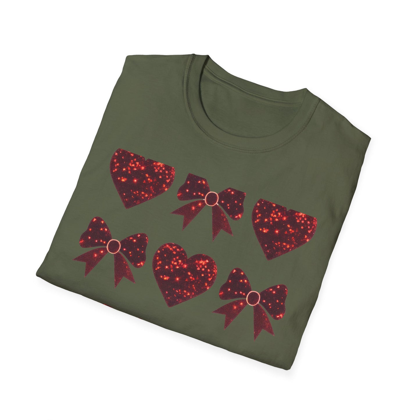 Dazzling Sparkle Hearts & Bows T-Shirt | Chic Glitter Love Tee for Women | Radiant Valentine's Day Gift