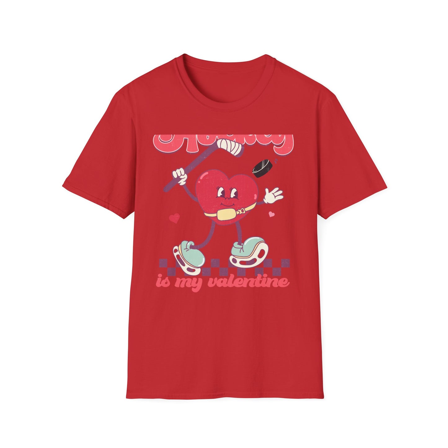 Groovy Hockey Is My Valentine T-Shirt - Cute Retro Heart Hockey Fan Tee - Perfect Valentine's Day Gift for Ice Hockey Lovers