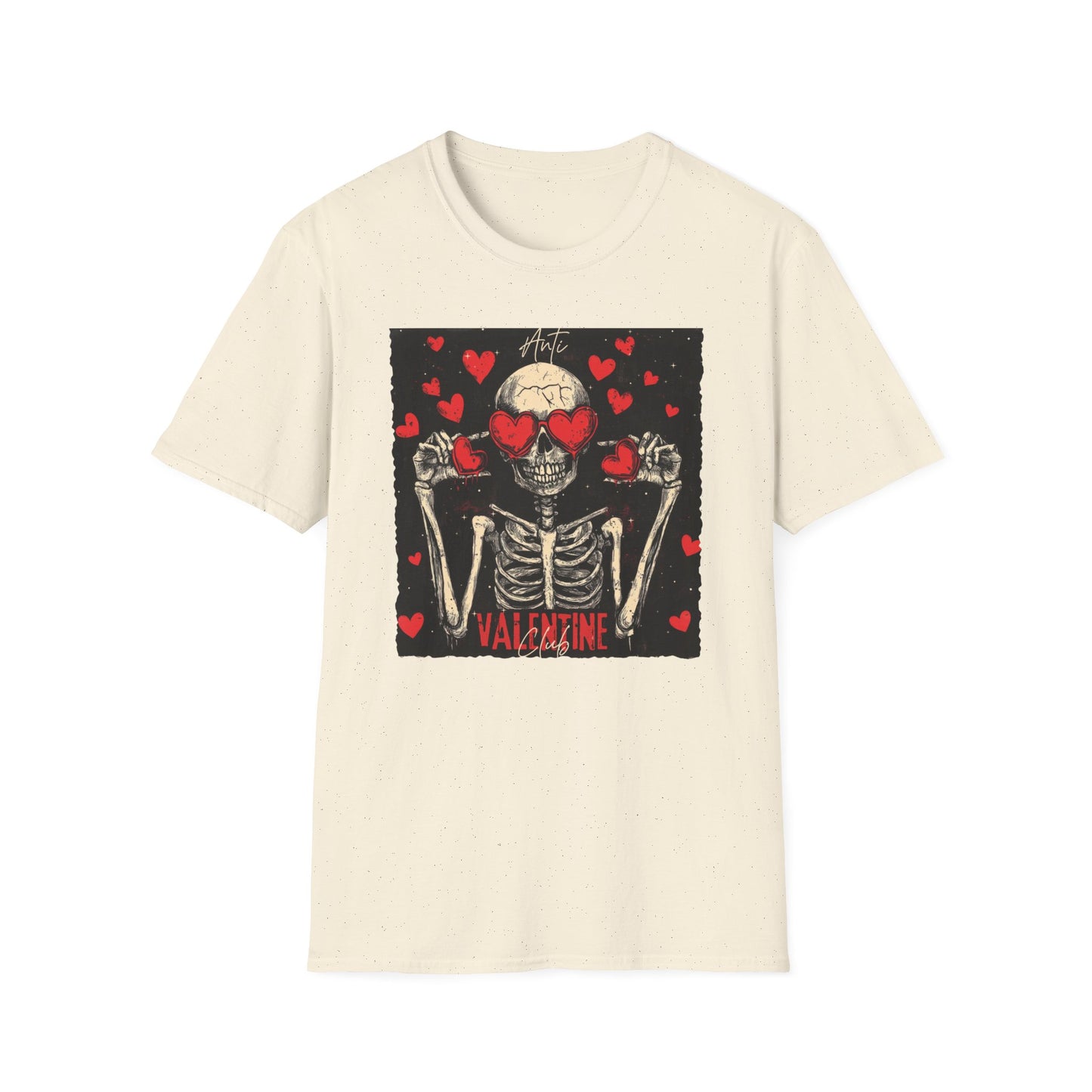 Anti Valentine Club Skeleton T-Shirt - Edgy Skull with Heart Sunglasses & Dripping Hearts | Grunge Anti-Love Tee