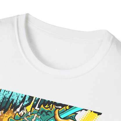 Epic 'WAVE I'M COMING' Monster T-Shirt - Hilarious Swimming Dragon & Duck Float Graphic Tee for Summer Fun & Beach Adventures