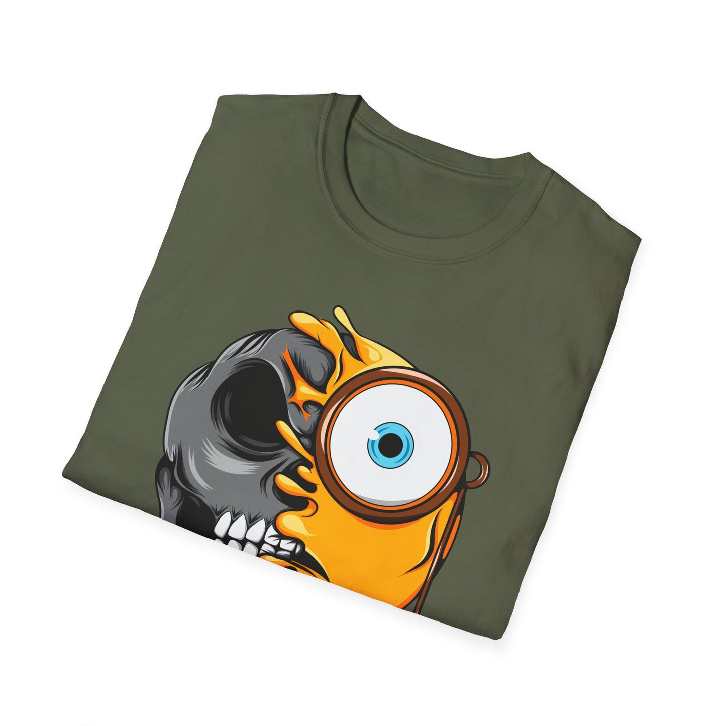 Edgy Half Skull Half Emoji T-Shirt | Unique Melting Monocle Face Tee | Awesome Duality Art for Bold Style