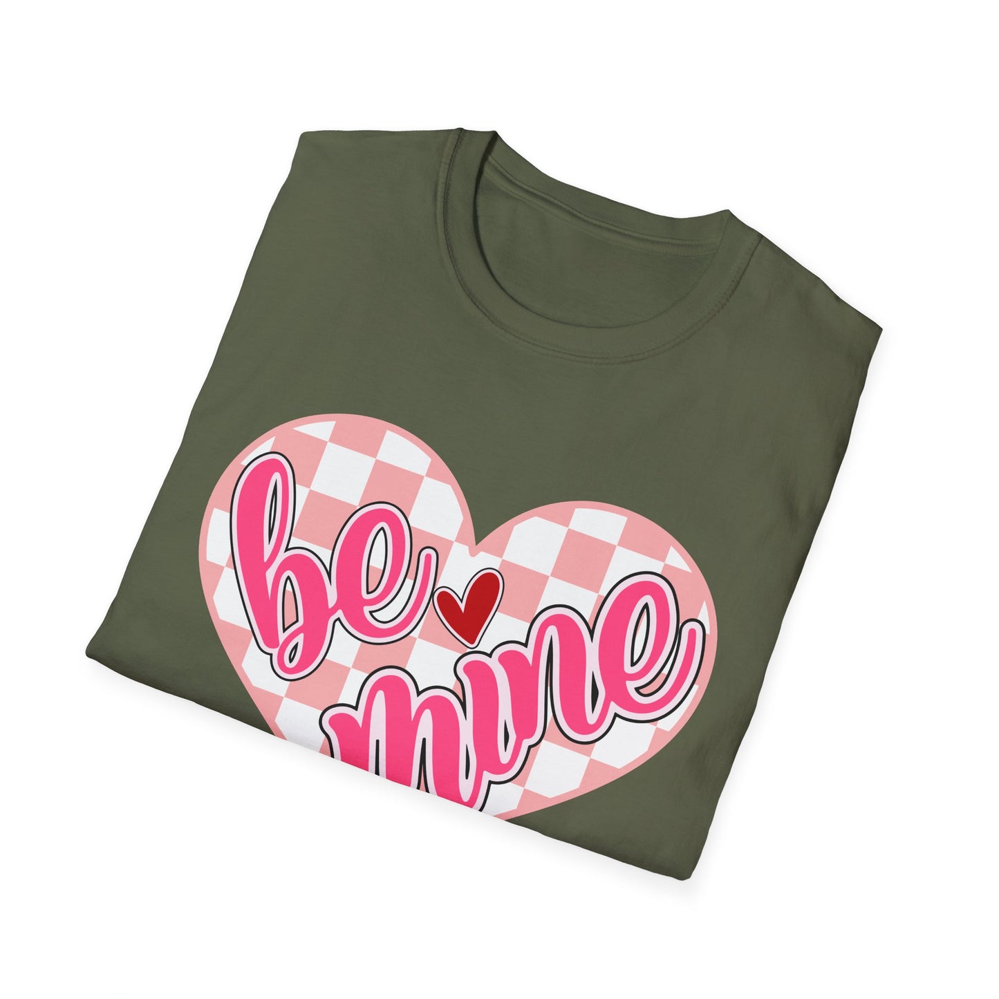 Trendy 'Be Mine' Valentine's T-Shirt | Cute Pink Checkerboard Heart Tee | Retro Y2K Love Gift for Her