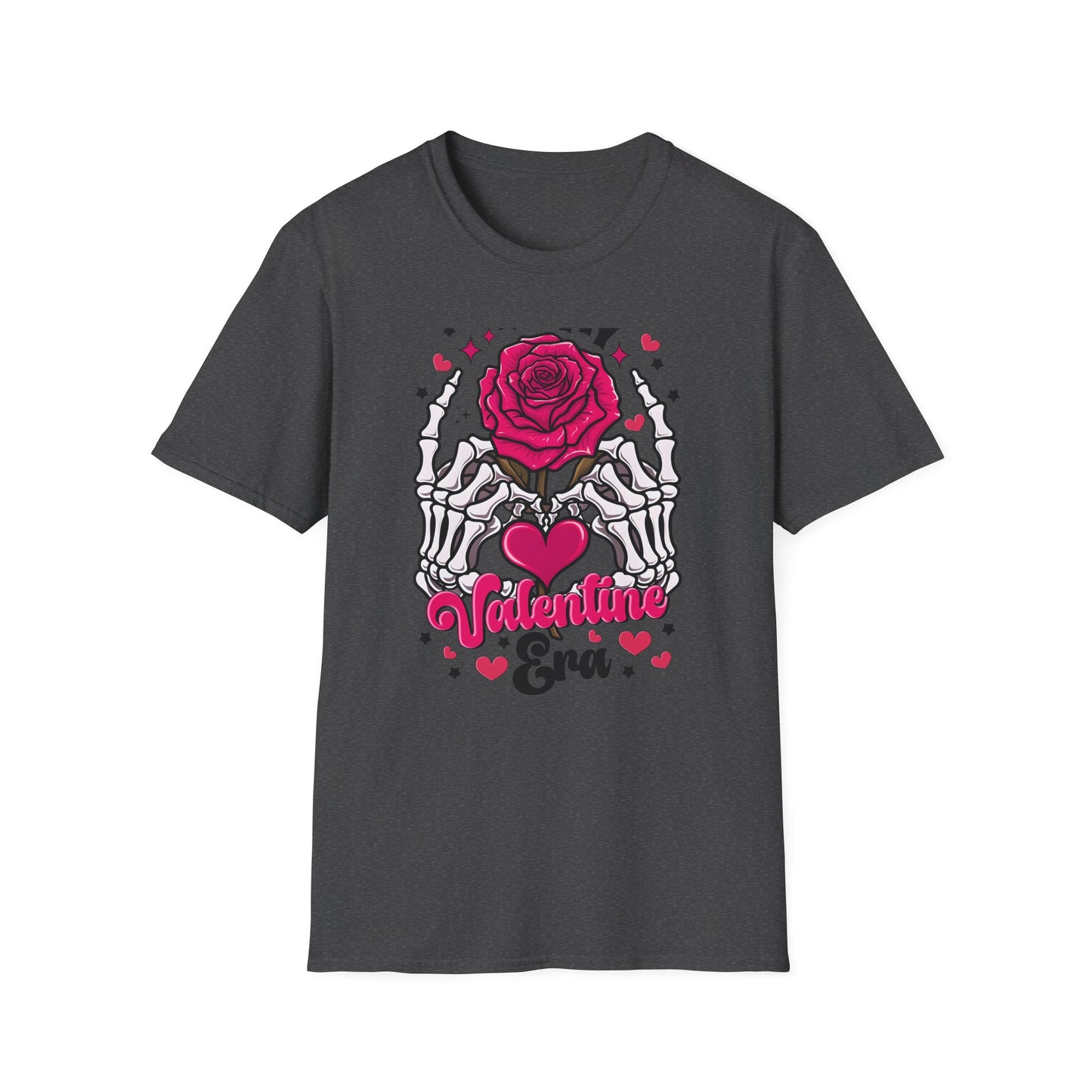 Spooky Sweet Valentine's T-Shirt: Skeleton Hands Holding Pink Rose & Heart - Unique Gothic Love Tee Gift