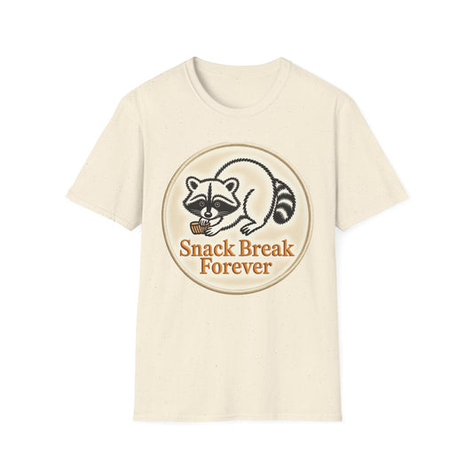 Adorable Raccoon Snack Break Forever T-Shirt - Cute Embroidered Style Animal Lover Foodie Tee Gift