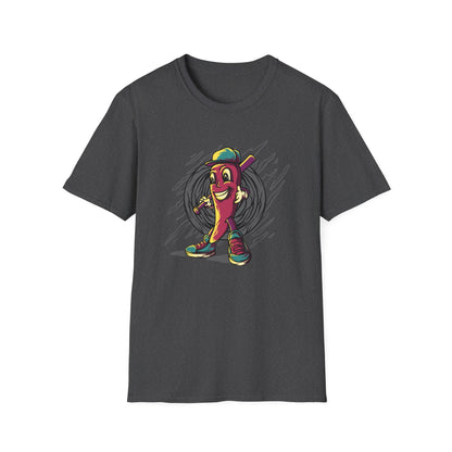 Epic Chili Pepper Baseball Player T-Shirt - Vibrant Cartoon Hot Pepper Tee for Sports Fans | Unique Game Day Apparel