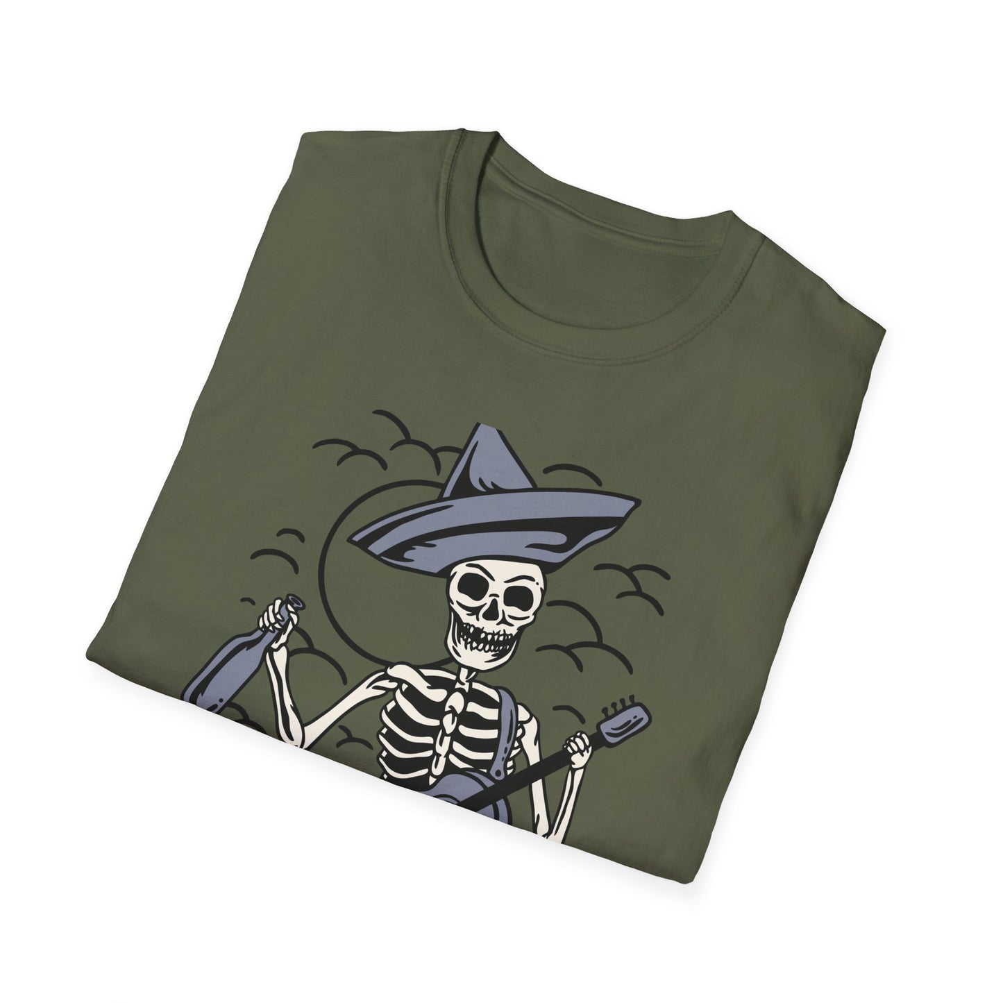 Screaming Skeleton Mariachi Band T-Shirt | Edgy Guitar & Tequila Skull Tee for Music Lovers & Day of the Dead Fans
