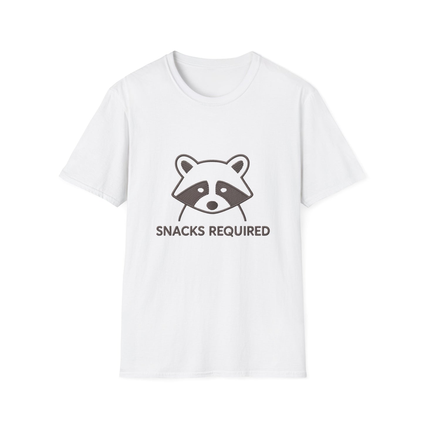 Hilarious Raccoon 'Snacks Required' T-Shirt – Adorable Animal Lover Funny Graphic Tee for Foodies & Casual Wear