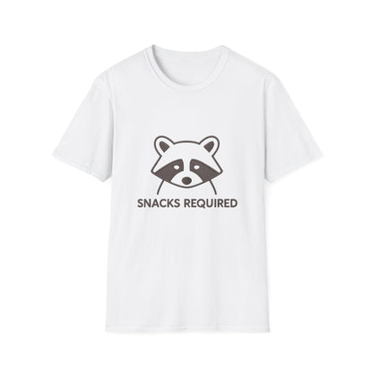 Hilarious Raccoon 'Snacks Required' T-Shirt – Adorable Animal Lover Funny Graphic Tee for Foodies & Casual Wear