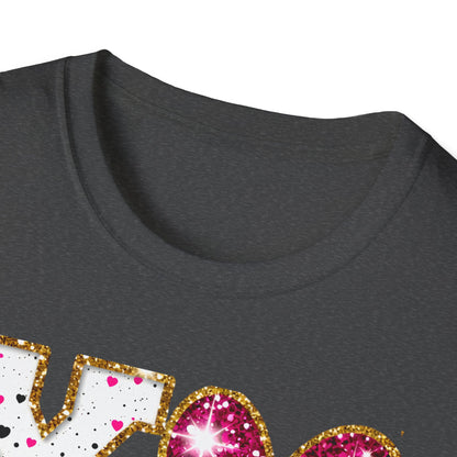 Sparkly XO Hearts T-Shirt | Adorable Pink Glitter Valentine's Day & Love Tee for Her | Hugs Kisses Style