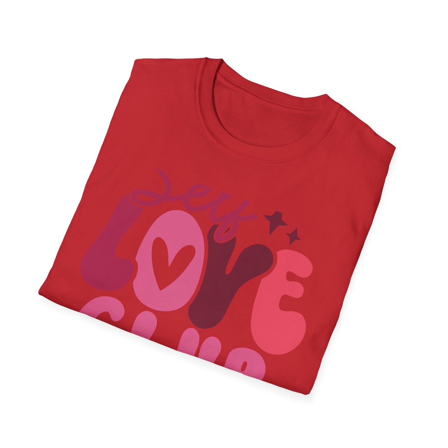 Vibrant Self Love Club T-Shirt | Groovy Retro Heart Design | Empowering Positive Vibes Tee for Women