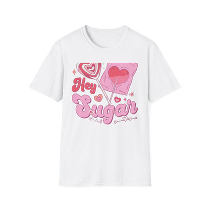 Hey Sugar Retro T-Shirt | Sweet Heart Lollipop & Candy Tee | Valentine's Day Love Gift | Cute Groovy Pink Design for Her
