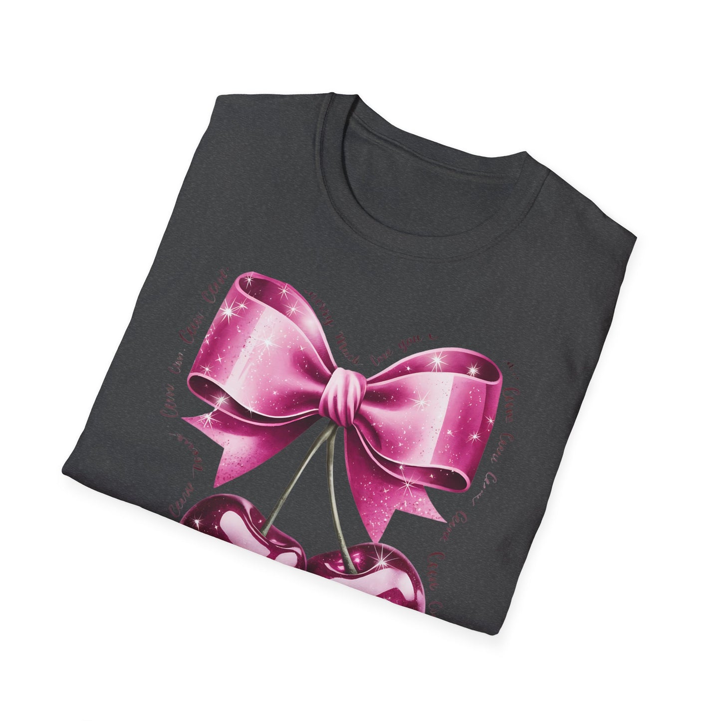 Sparkling Pink Cherry Love T-Shirt - Adorable Bow & Sweet Cherries Romantic Gift Tee for Her